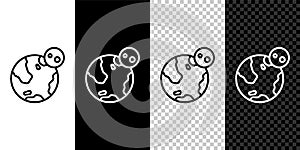 Set line Earth globe icon isolated on black and white, transparent background. World or Earth sign. Global internet