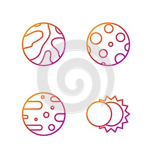 Set line Eclipse of the sun, Satellite dish, Falling stars and Moon. Gradient color icons. Vector