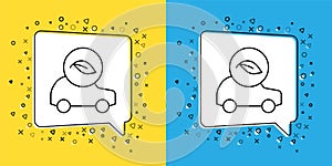 Set line Eco car concept drive with leaf icon isolated on yellow and blue background. Green energy car symbol. Vector