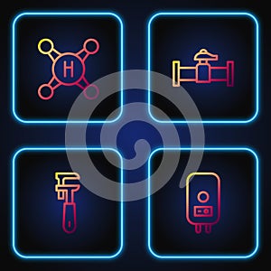 Set line Electric boiler, Pipe adjustable wrench, Water tap and Industry pipe and valve. Gradient color icons. Vector