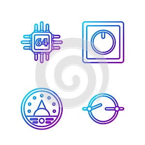 Set line Electric circuit scheme, Ampere meter, multimeter, voltmeter, Processor with microcircuits CPU and Electric