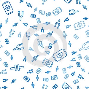 Set line Electric circuit scheme, Electric light switch and Electric cable on seamless pattern. Vector