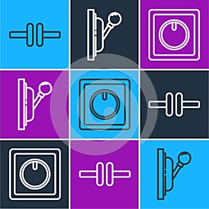 Set line Electric circuit scheme, Electric light switch and Electrical panel icon. Vector