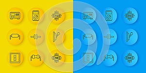 Set line Electric light switch, Resistor electricity, circuit scheme, Processor with microcircuits CPU, Electrical panel