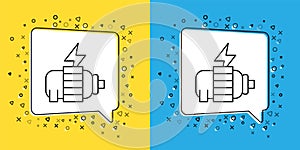 Set line Electric motor icon isolated on yellow and blue background. Vector