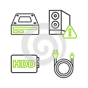 Set line Electric plug, Hard disk drive HDD, Case of computer and Optical disc icon. Vector