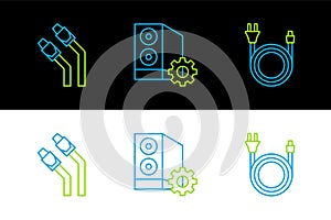 Set line Electric plug, LAN cable network internet and Case of computer icon. Vector