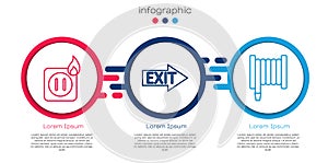 Set line Electric wiring of socket in fire, Fire exit and Fire hose reel. Business infographic template. Vector