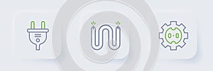 Set line Electrical outlet, cable and plug icon. Vector
