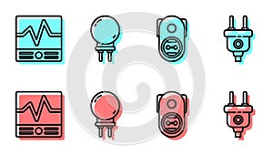 Set line Electrical outlet, Electrical measuring instruments, Light emitting diode and Electric plug icon. Vector