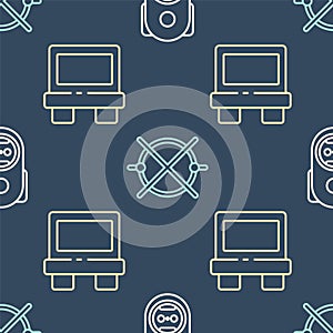 Set line Electrical outlet, Fuse and Electric circuit scheme on seamless pattern. Vector