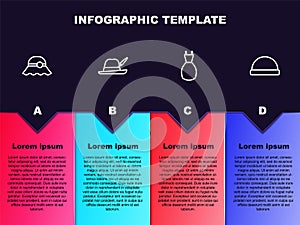 Set line Elegant women hat, Oktoberfest, Woman dress and Beanie. Business infographic template. Vector