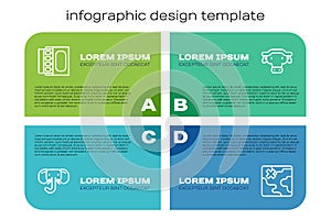 Set line Elephant, Matchbox and matches, Africa safari map and African buffalo head. Business infographic template