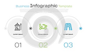 Set line Elevator for disabled, Electric wheelchair and Walker. Business infographic template. Vector