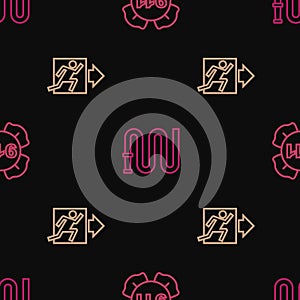 Set line Emergency call 911, Fire exit and hose reel on seamless pattern. Vector