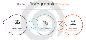 Set line Emergency car, Prosthesis hand and Deaf. Business infographic template. Vector