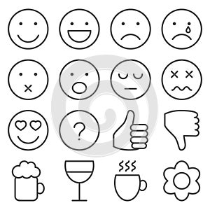 Un conjunto compuesto por línea emoticones 