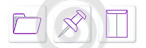 Set line Envelope, Document folder and Push pin icon. Vector