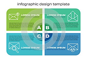 Set line Envelope with magnifying glass, Envelope, Envelope and check mark and Outgoing mail. Business infographic