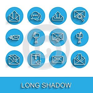 Set line Envelope, Outgoing mail, Mail box, and Received message concept icon. Vector
