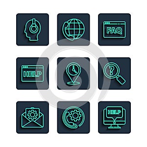 Set line Envelope setting, Telephone 24 hours support, Computer monitor and help, Browser FAQ, Location with clock