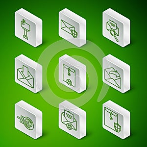 Set line Envelope with shield, Delete envelope, Mail box, and e-mail and Outgoing icon. Vector