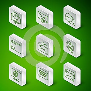 Set line Envelope, Speech bubble chat, Delete envelope, Outgoing mail, Document folder, Mail and e-mail on speech and