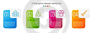 Set line Envelope with Valentine heart, Emergency medical tent, Clothes donation and Mop. Business infographic template