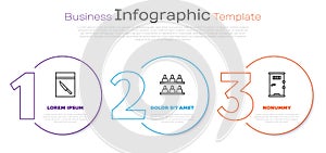Set line Evidence bag and knife, Jurors and Prison cell door. Business infographic template. Vector