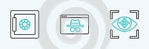 Set line Eye scan, Safe and Browser incognito window icon. Vector