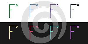 Set line Fahrenheit icon isolated on black and white background. Vector Illustration