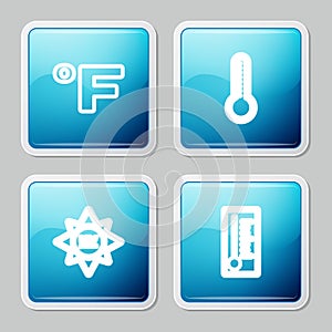 Set line Fahrenheit, Meteorology thermometer, UV protection and icon. Vector