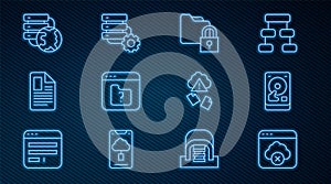 Set line Failed access cloud storage, Hard disk drive HDD, Folder and lock, File missing, document, Network connection