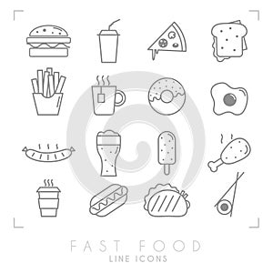Set of line fast food icons.