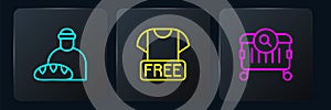 Set line Feeding the homeless, Searching for food and Clothes donation. Black square button. Vector