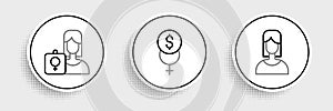 Set line Female, Feminist activist and Feminism finance icon. Vector