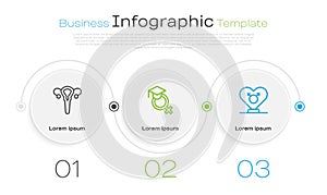 Set line Female reproductive system, Teacher and Gender. Business infographic template. Vector