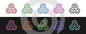 Set line Fidget spinner icon isolated on black and white background. Stress relieving toy. Trendy hand spinner. Vector