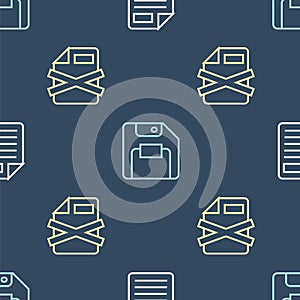 Set line File document, Delete file and Floppy disk on seamless pattern. Vector