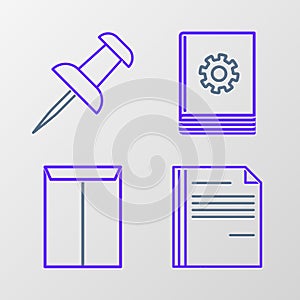 Set line File document, Envelope, User manual and Push pin icon. Vector
