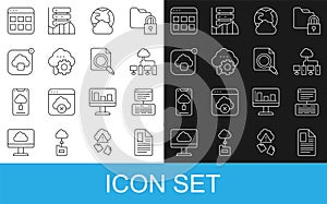 Set line File document, Server, Data, Web Hosting, Computer network, Social, Cloud technology data transfer, Browser