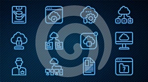 Set line File missing, Cloud technology data transfer, computing lock, Server, Data, Web Hosting, and icon. Vector