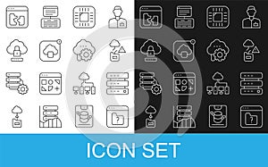 Set line File missing, Server, Data, Web Hosting, Cloud technology data transfer, Processor with CPU, computing lock