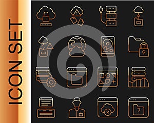 Set line File missing, Server, Data, Web Hosting, Folder and lock, Social network, Cloud technology data transfer