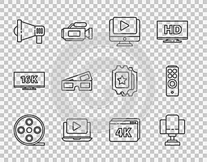 Set line Film reel, Director movie chair, Online play video, Megaphone, 3D cinema glasses, with 4k and Remote control