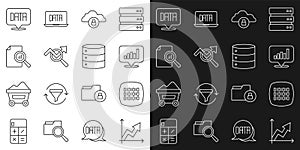 Set line Financial growth, Binary code, Pie chart infographic, Cloud computing lock, Search data analysis, Document with