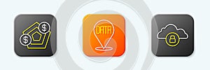Set line Financial growth, Data analysis and Cloud computing lock icon. Vector