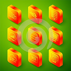Set line Financial growth decrease, Search data analysis, Server, Pie chart infographic, Binary code, Network cloud