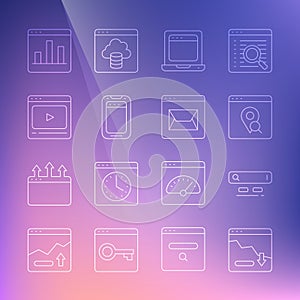 Set line Financial growth decrease, Search engine, Infographic of city map, Laptop with browser window, Mobile phone