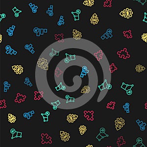 Set line Financial growth, , Gear with dollar and Piece of puzzle on seamless pattern. Vector